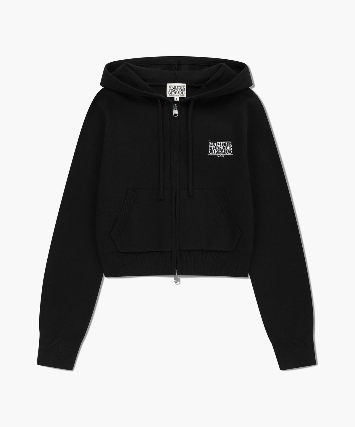 W CLASSIC LOGO CROP KNIT HOODIE ZIPUP black
