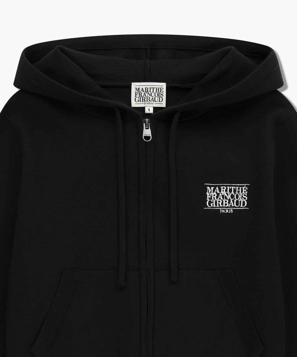 W CLASSIC LOGO CROP KNIT HOODIE ZIPUP black