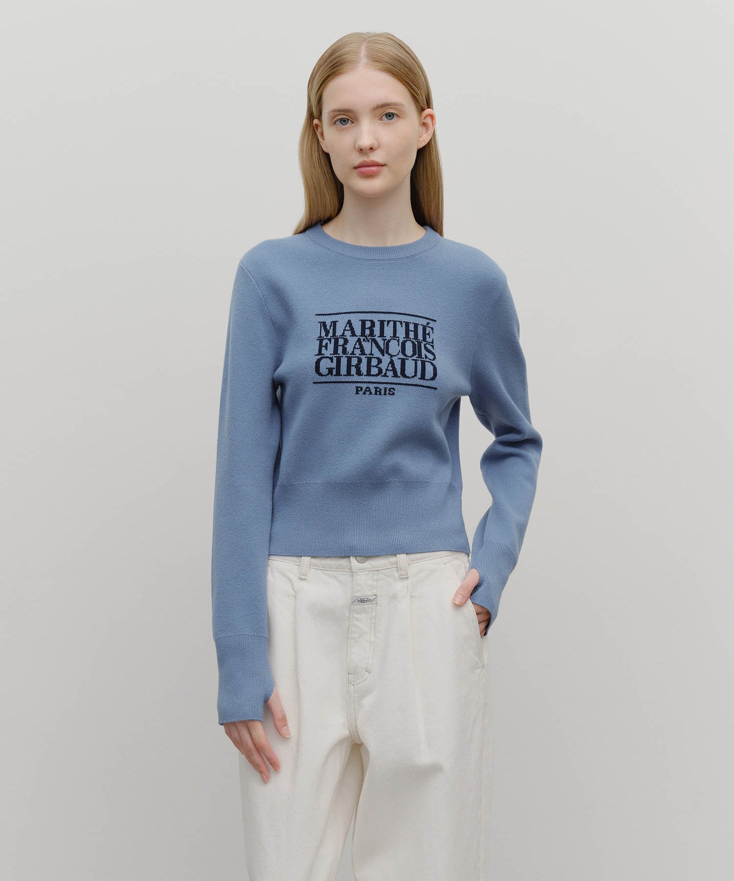 W CLASSIC LOGO CROP KNIT ash blue