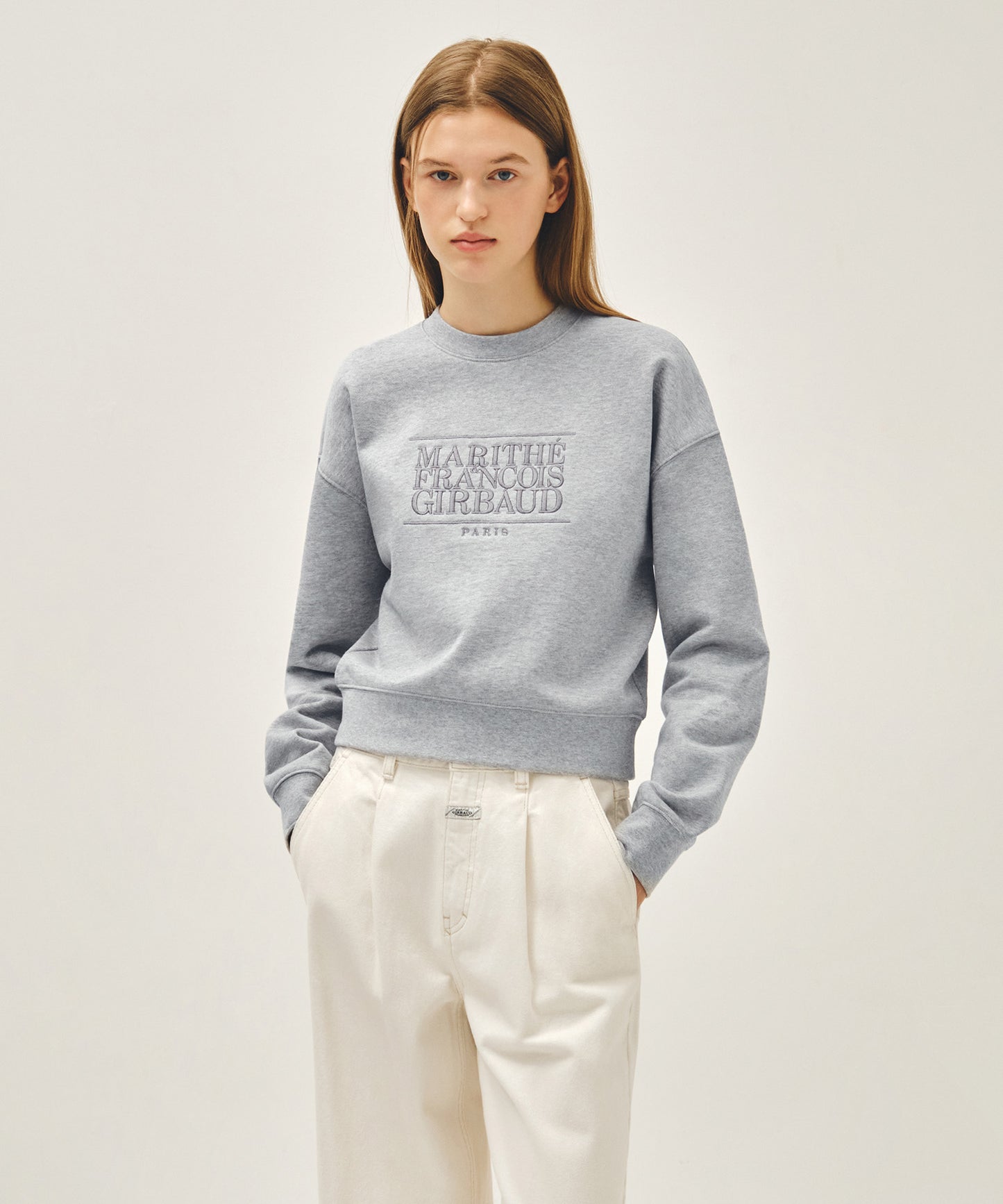 W CLASSIC LOGO CROP SWEATSHIRT heather gray