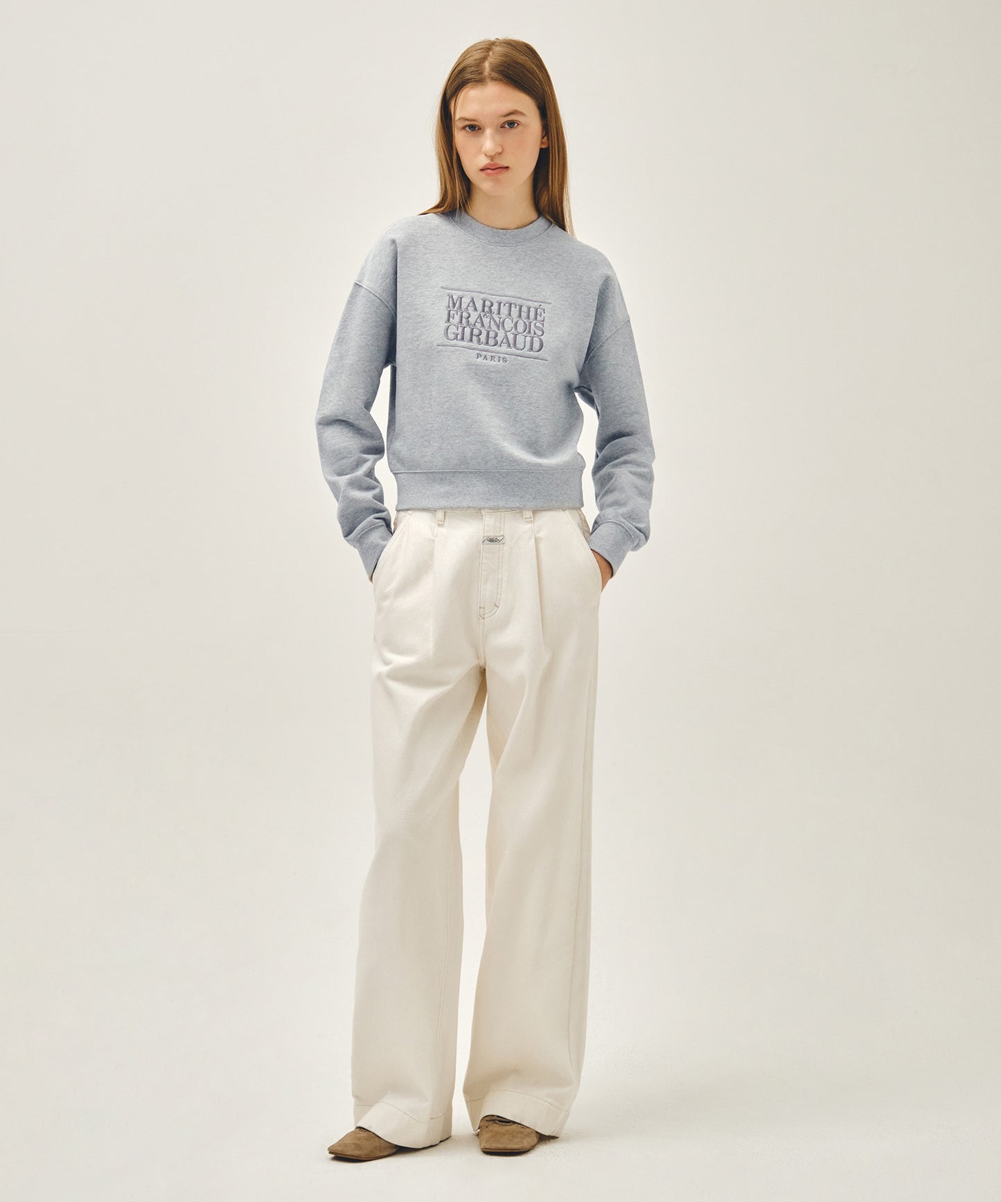 W CLASSIC LOGO CROP SWEATSHIRT heather gray