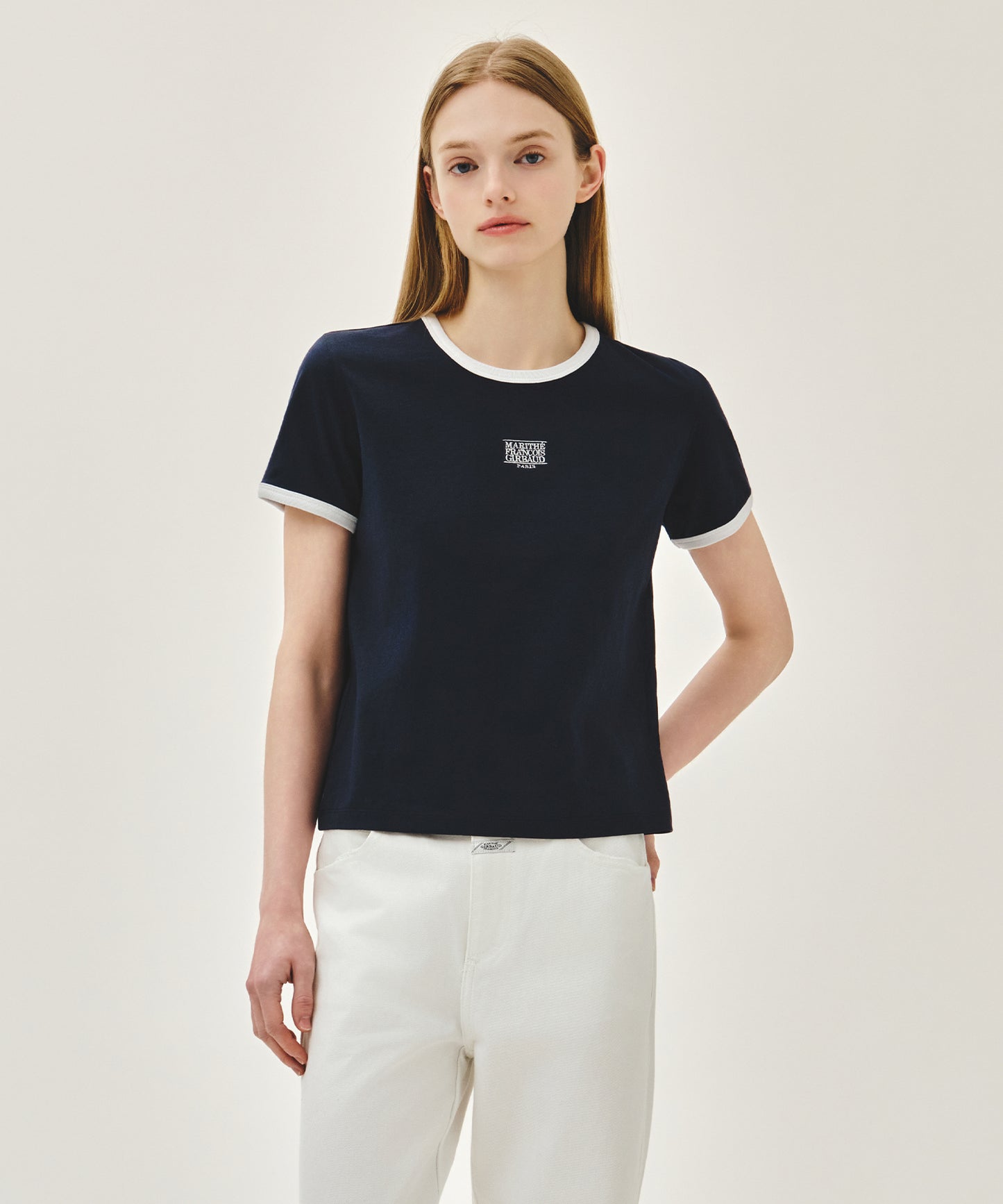 W Classic Logo Ringer Tee Navy