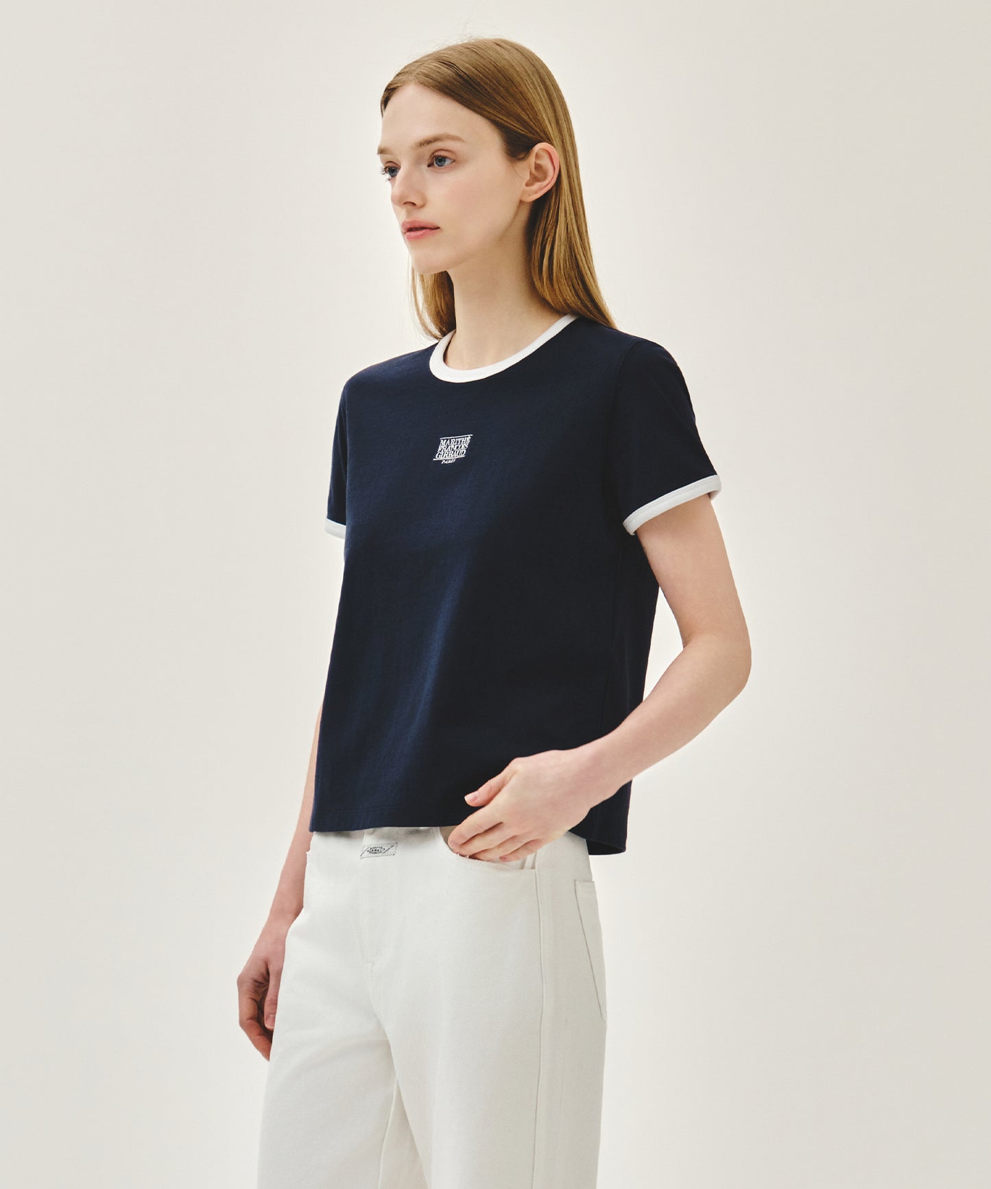 W Classic Logo Ringer Tee Navy