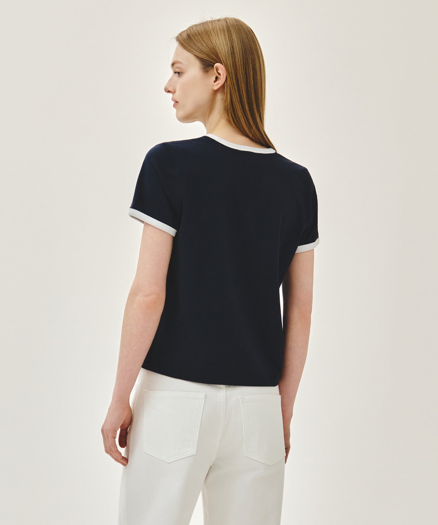 W Classic Logo Ringer Tee Navy