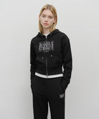 W EMBROIDERY CLASSIC LOGO CROP HOODIE ZIPUP black