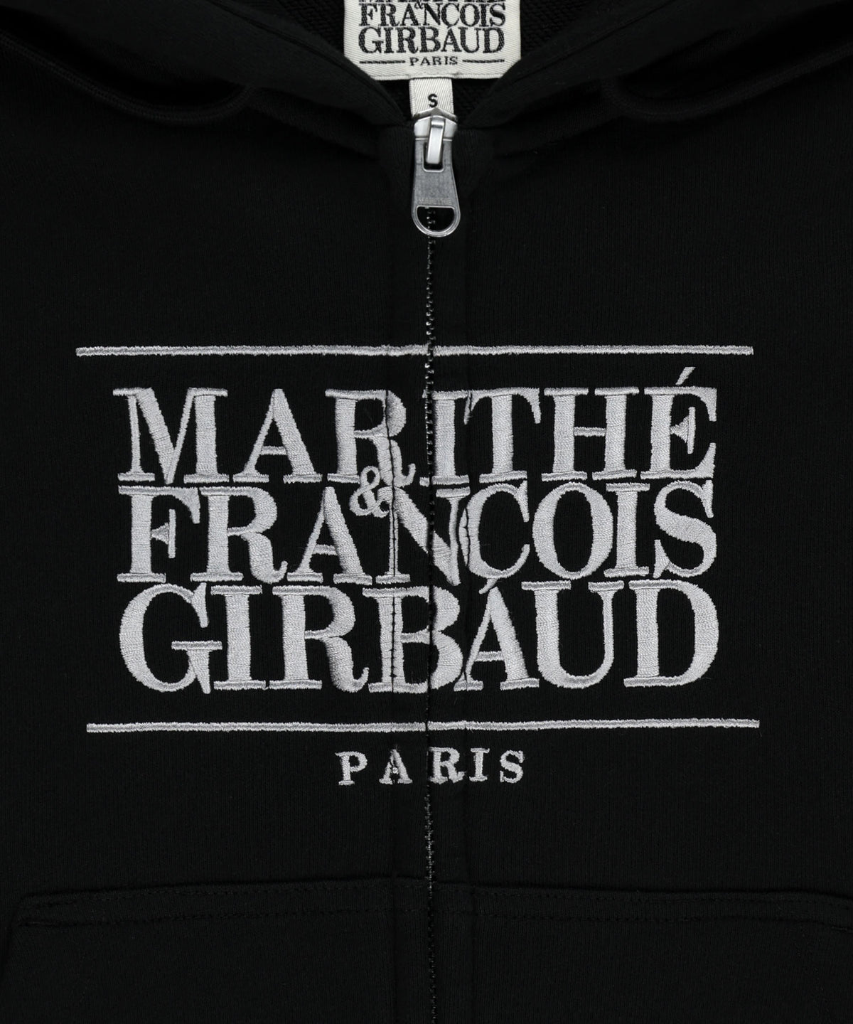W EMBROIDERY CLASSIC LOGO CROP HOODIE ZIPUP black