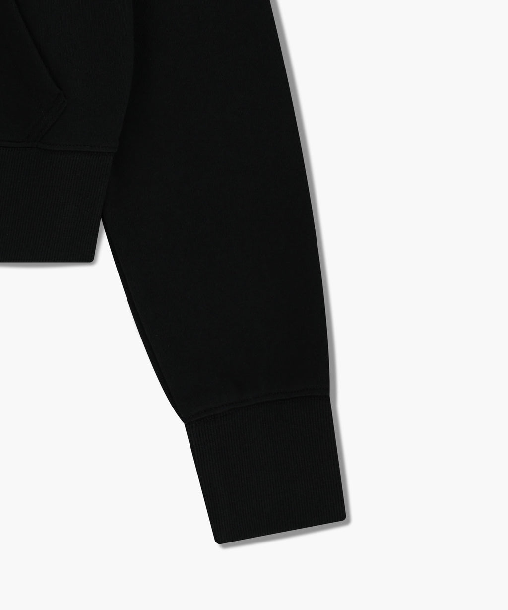 W EMBROIDERY CLASSIC LOGO CROP HOODIE ZIPUP black