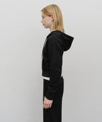 W EMBROIDERY CLASSIC LOGO CROP HOODIE ZIPUP black