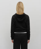 W EMBROIDERY CLASSIC LOGO CROP HOODIE ZIPUP black