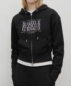 W EMBROIDERY CLASSIC LOGO CROP HOODIE ZIPUP black