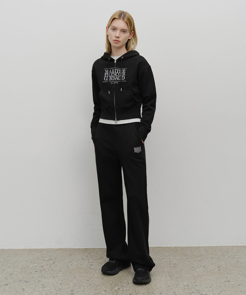 W EMBROIDERY CLASSIC LOGO CROP HOODIE ZIPUP black