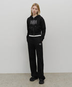 W EMBROIDERY CLASSIC LOGO CROP HOODIE ZIPUP black