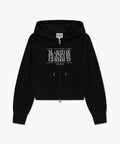 W EMBROIDERY CLASSIC LOGO CROP HOODIE ZIPUP black