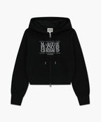 W EMBROIDERY CLASSIC LOGO CROP HOODIE ZIPUP black