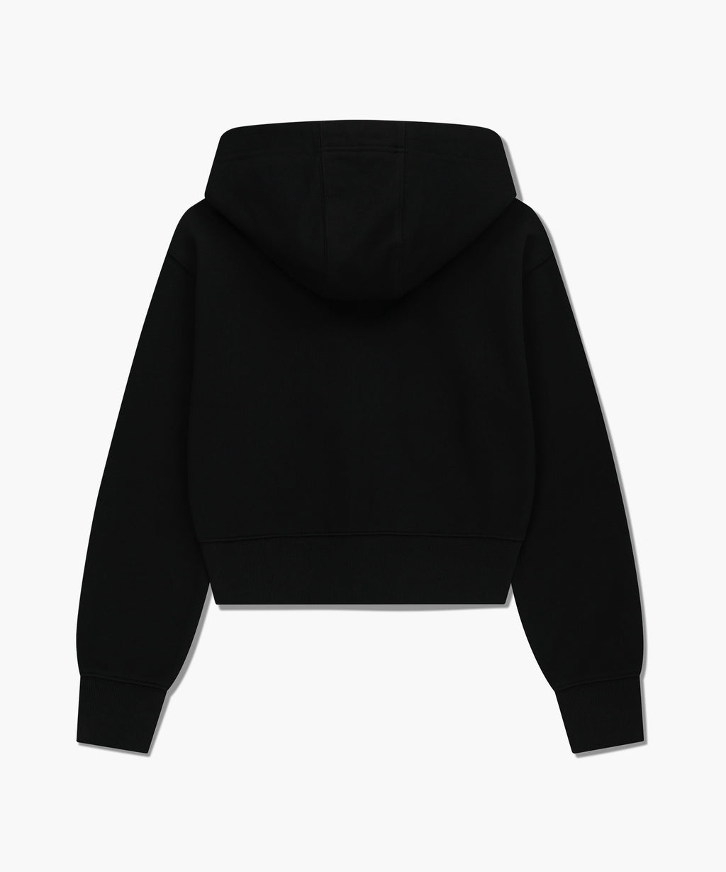 W EMBROIDERY CLASSIC LOGO CROP HOODIE ZIPUP black