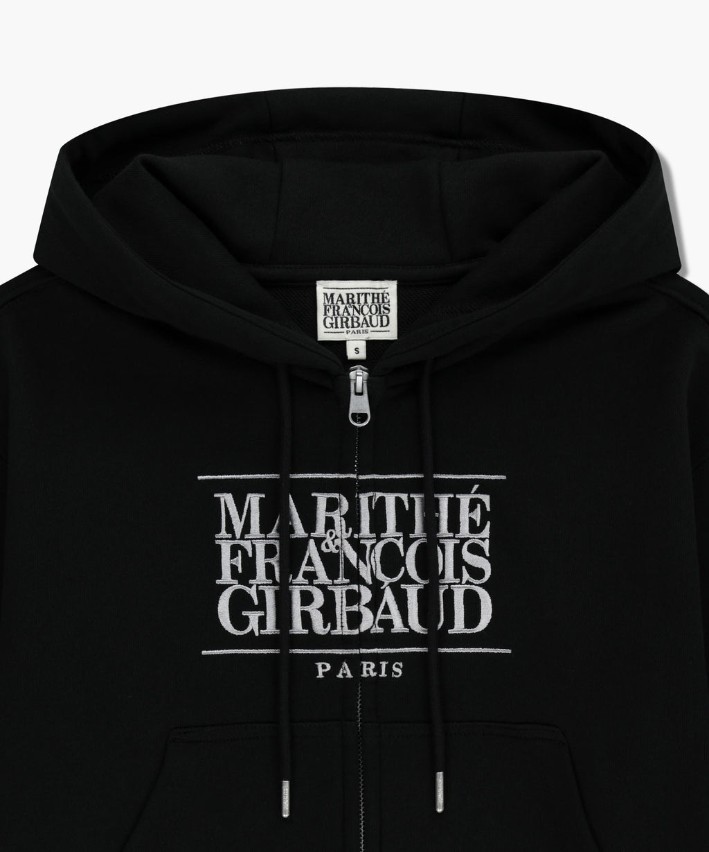 W EMBROIDERY CLASSIC LOGO CROP HOODIE ZIPUP black
