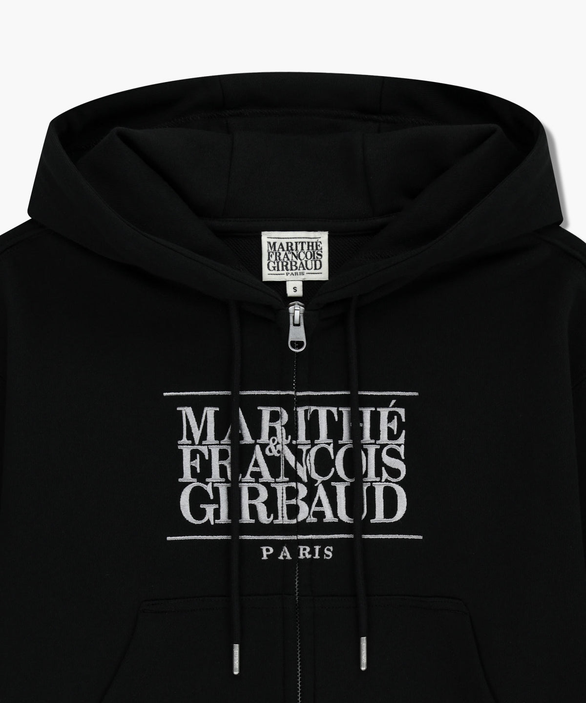 W EMBROIDERY CLASSIC LOGO CROP HOODIE ZIPUP black