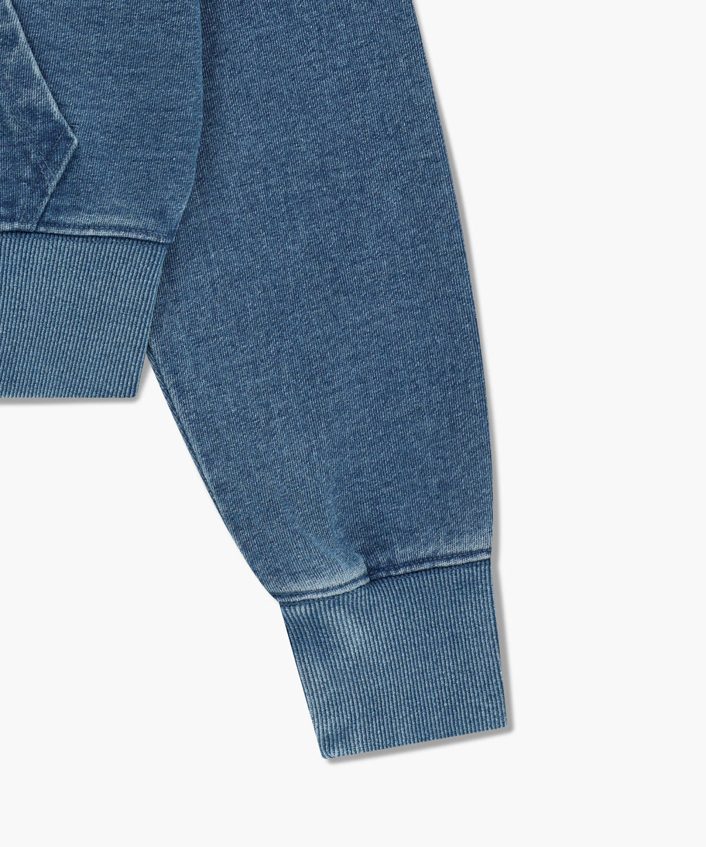 W EMBROIDERY CLASSIC LOGO CROP HOODIE ZIPUP blue