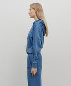 W EMBROIDERY CLASSIC LOGO CROP HOODIE ZIPUP blue