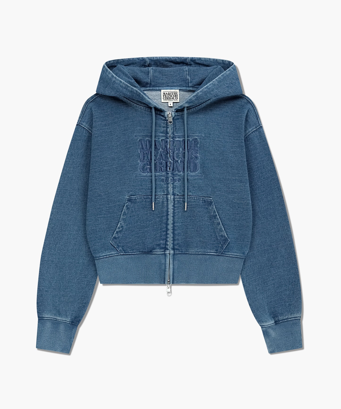W EMBROIDERY CLASSIC LOGO CROP HOODIE ZIPUP blue