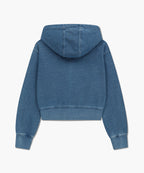 W EMBROIDERY CLASSIC LOGO CROP HOODIE ZIPUP blue