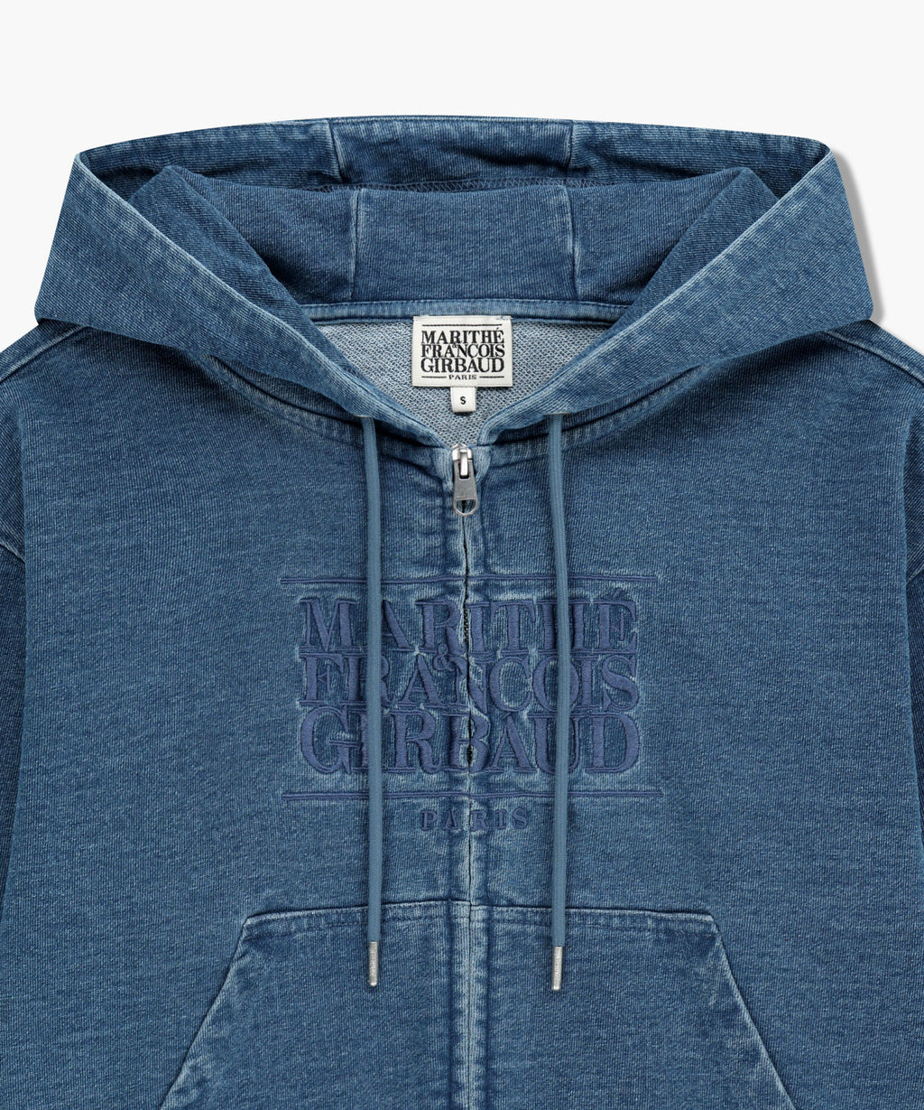W EMBROIDERY CLASSIC LOGO CROP HOODIE ZIPUP blue