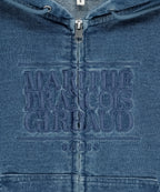 W EMBROIDERY CLASSIC LOGO CROP HOODIE ZIPUP blue