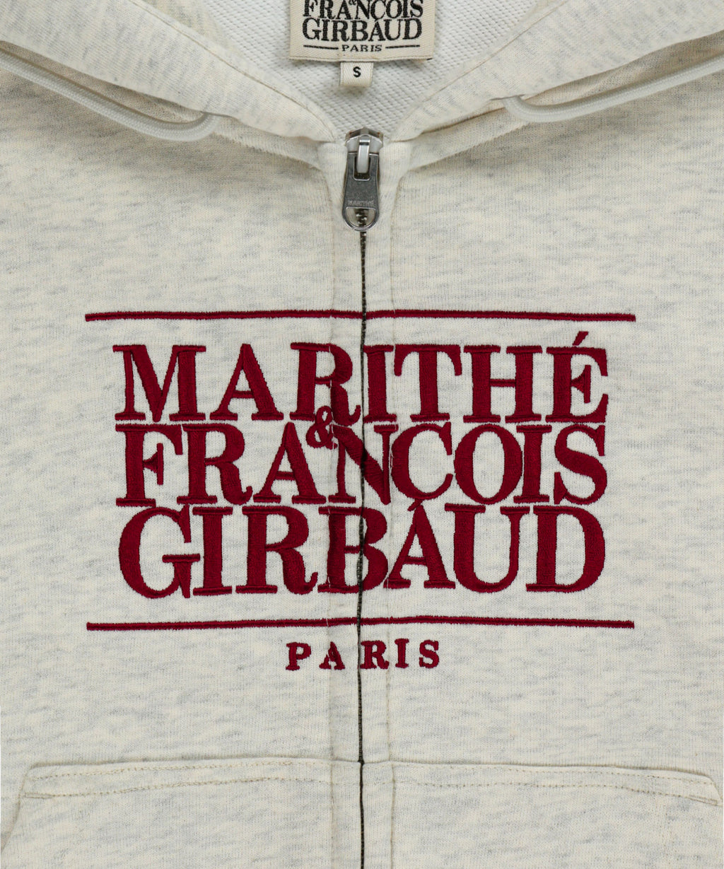 W EMBROIDERY CLASSIC LOGO CROP HOODIE ZIPUP oatmeal