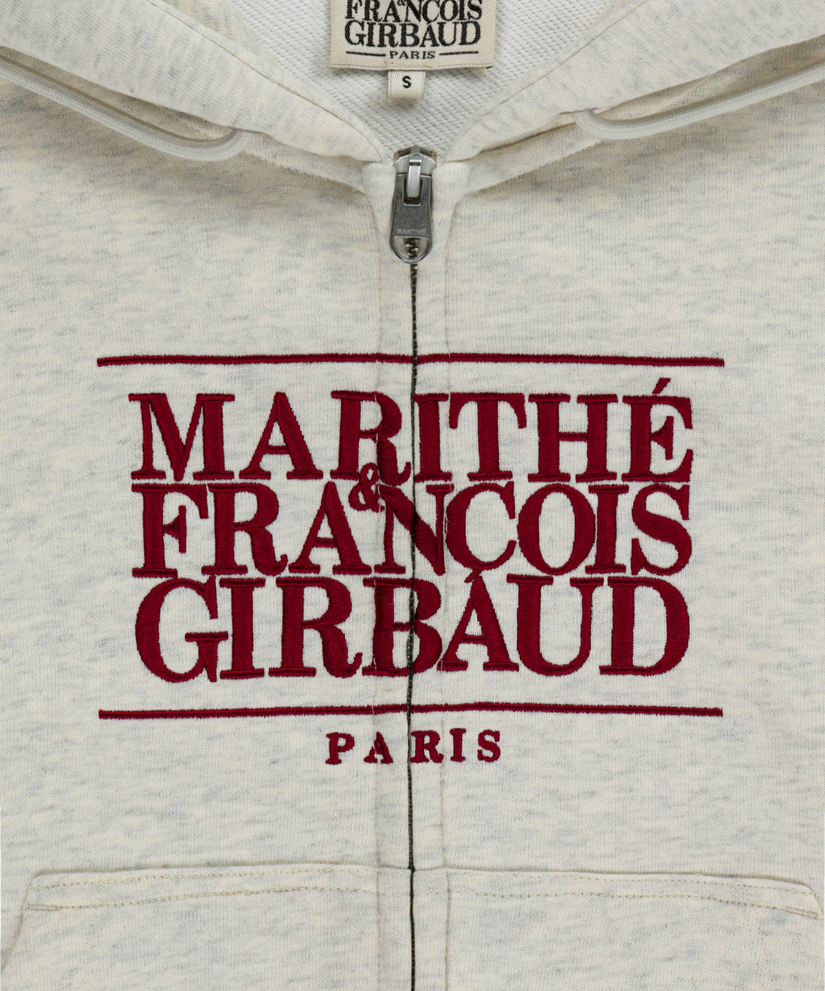 W EMBROIDERY CLASSIC LOGO CROP HOODIE ZIPUP oatmeal
