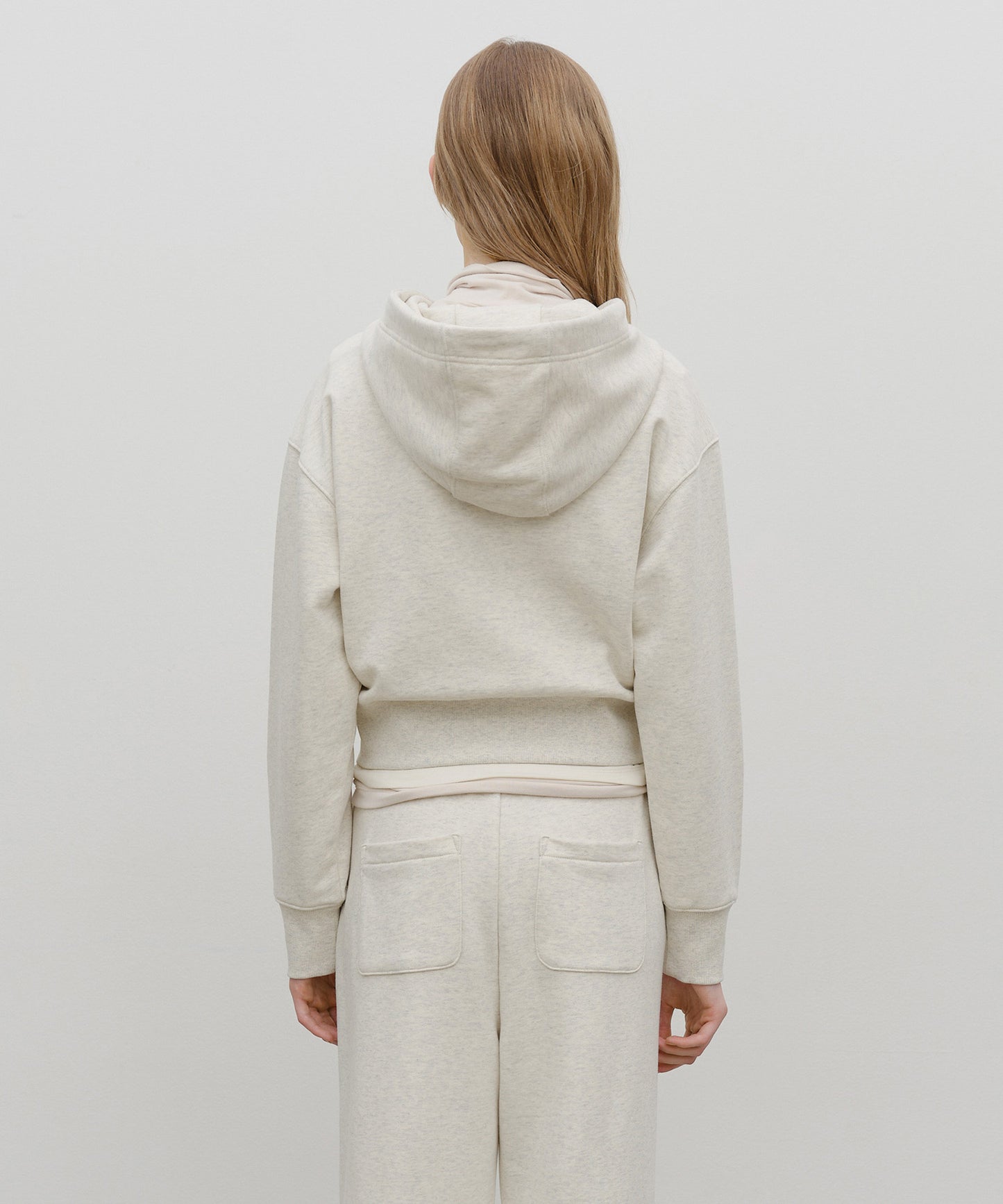 W EMBROIDERY CLASSIC LOGO CROP HOODIE ZIPUP oatmeal