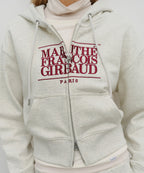 W EMBROIDERY CLASSIC LOGO CROP HOODIE ZIPUP oatmeal