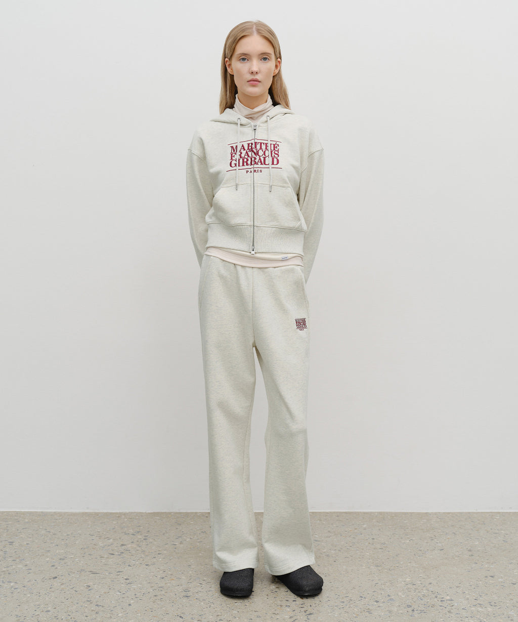 W EMBROIDERY CLASSIC LOGO CROP HOODIE ZIPUP oatmeal