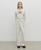 W EMBROIDERY CLASSIC LOGO CROP HOODIE ZIPUP oatmeal