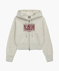 W EMBROIDERY CLASSIC LOGO CROP HOODIE ZIPUP oatmeal