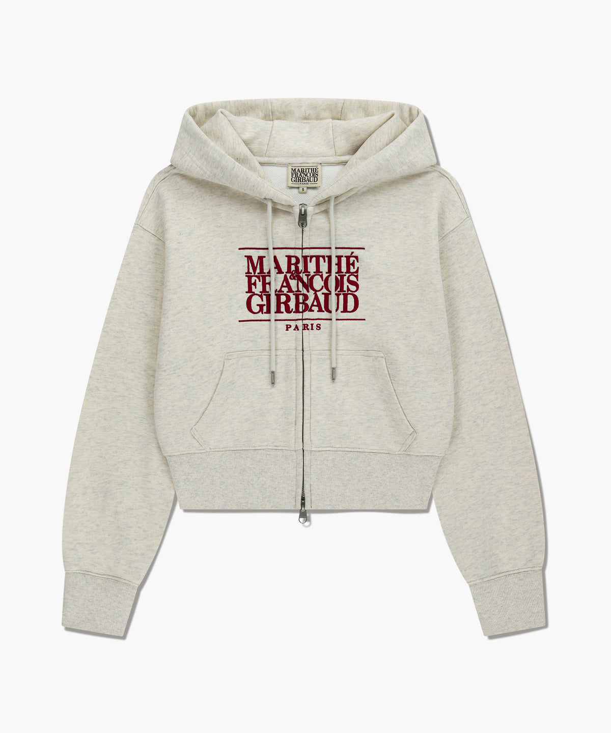 W EMBROIDERY CLASSIC LOGO CROP HOODIE ZIPUP oatmeal