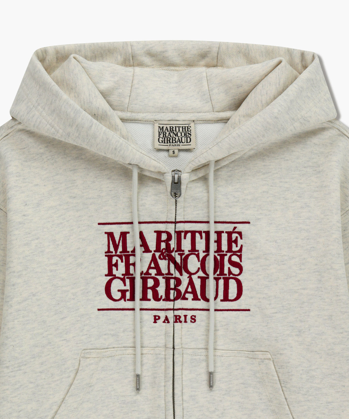 W EMBROIDERY CLASSIC LOGO CROP HOODIE ZIPUP oatmeal