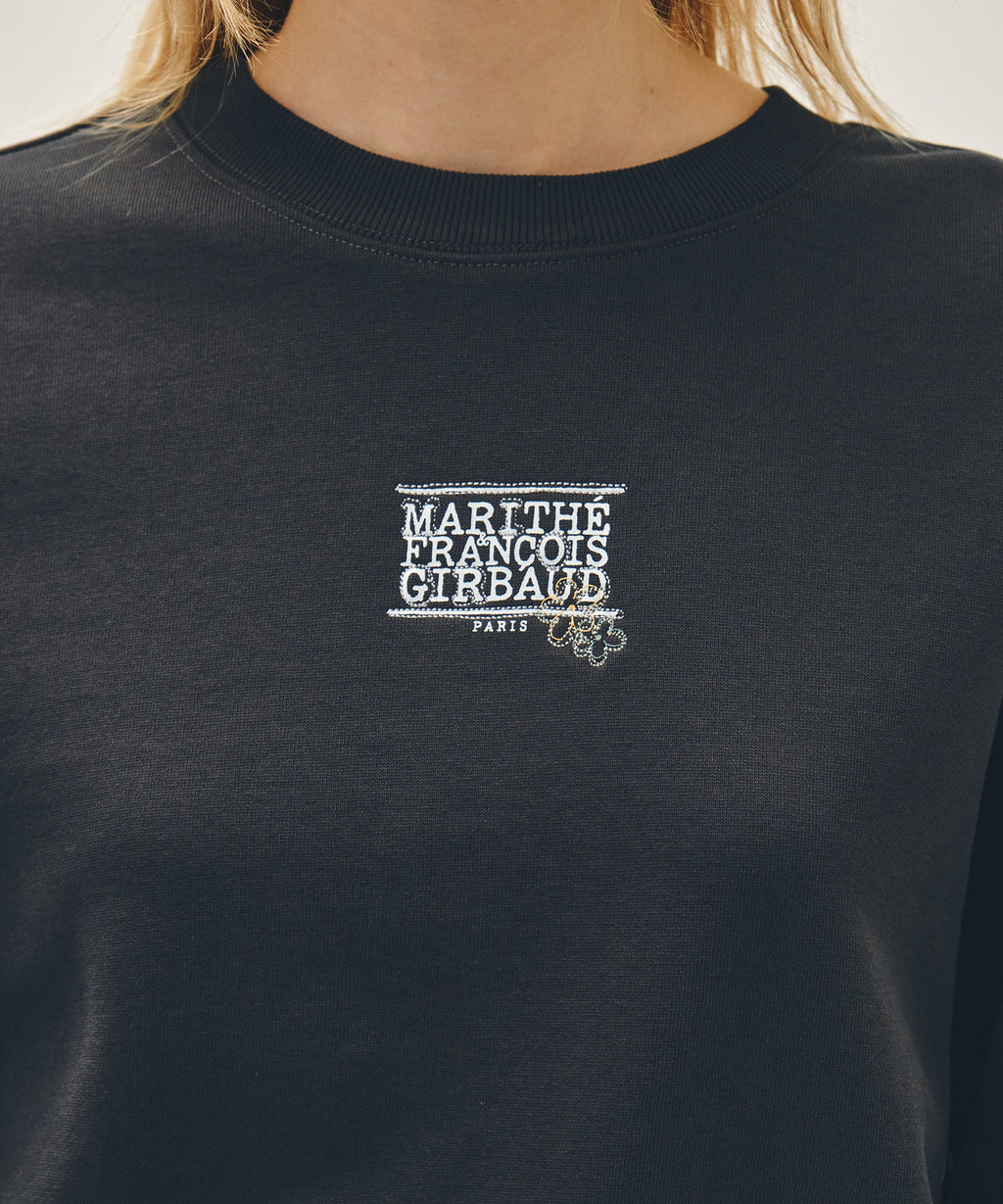 W FLOWER CLASSIC LOGO CROP SWEATSHIRT charcoal