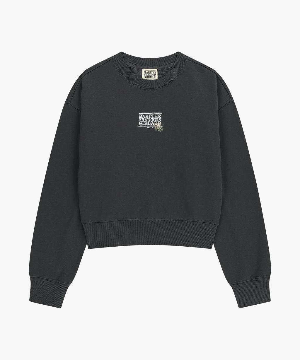 W FLOWER CLASSIC LOGO CROP SWEATSHIRT charcoal