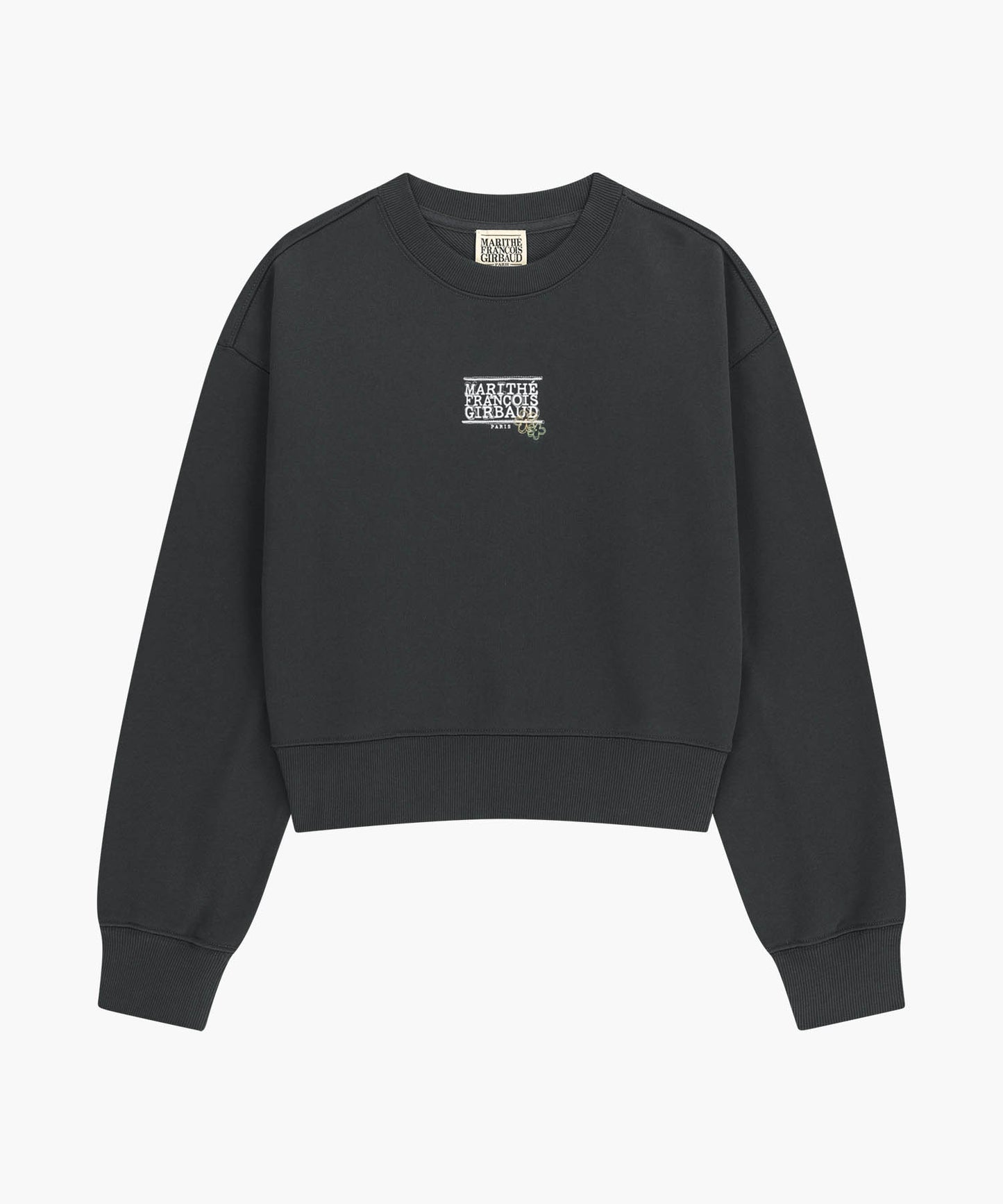 W FLOWER CLASSIC LOGO CROP SWEATSHIRT charcoal