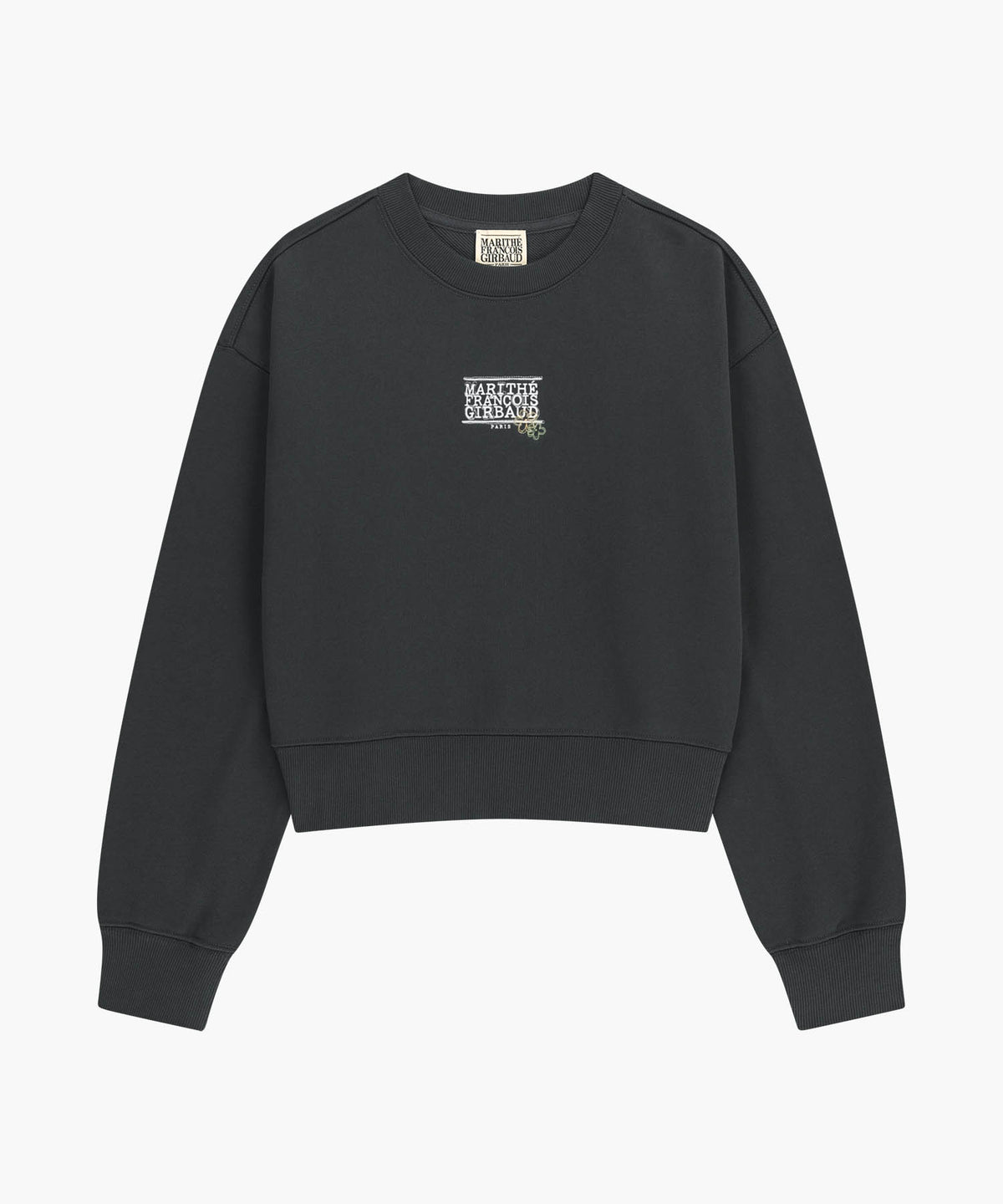 W FLOWER CLASSIC LOGO CROP SWEATSHIRT charcoal