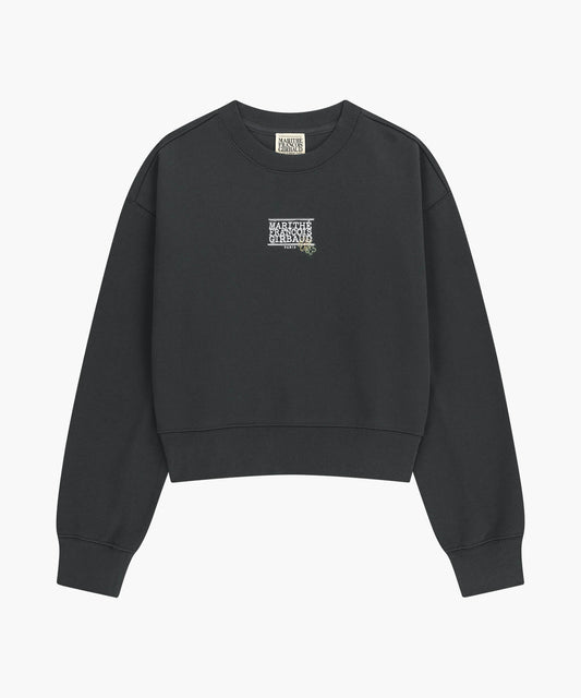 W FLOWER CLASSIC LOGO CROP SWEATSHIRT charcoal
