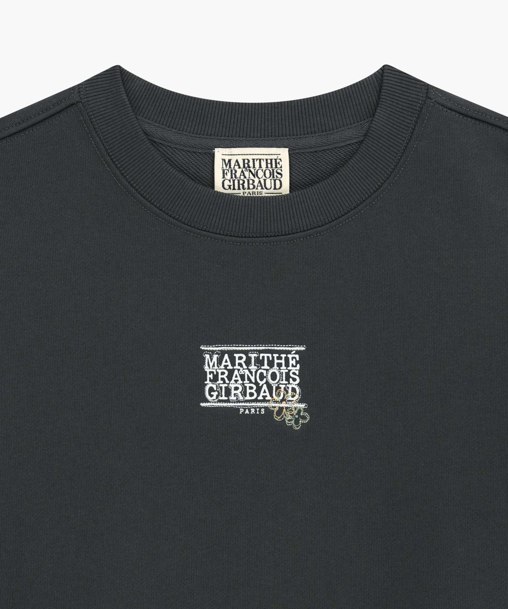 W FLOWER CLASSIC LOGO CROP SWEATSHIRT charcoal