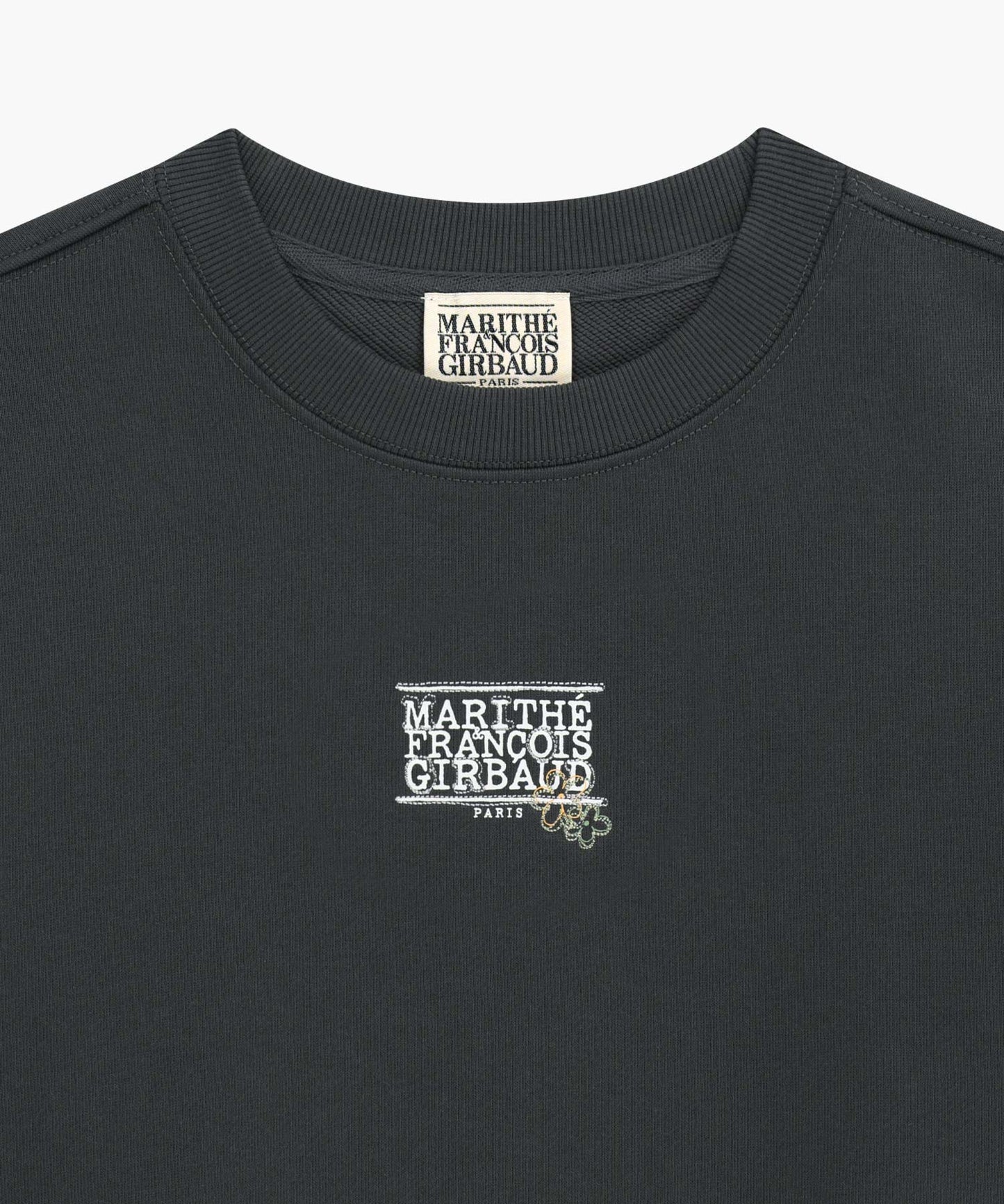W FLOWER CLASSIC LOGO CROP SWEATSHIRT charcoal