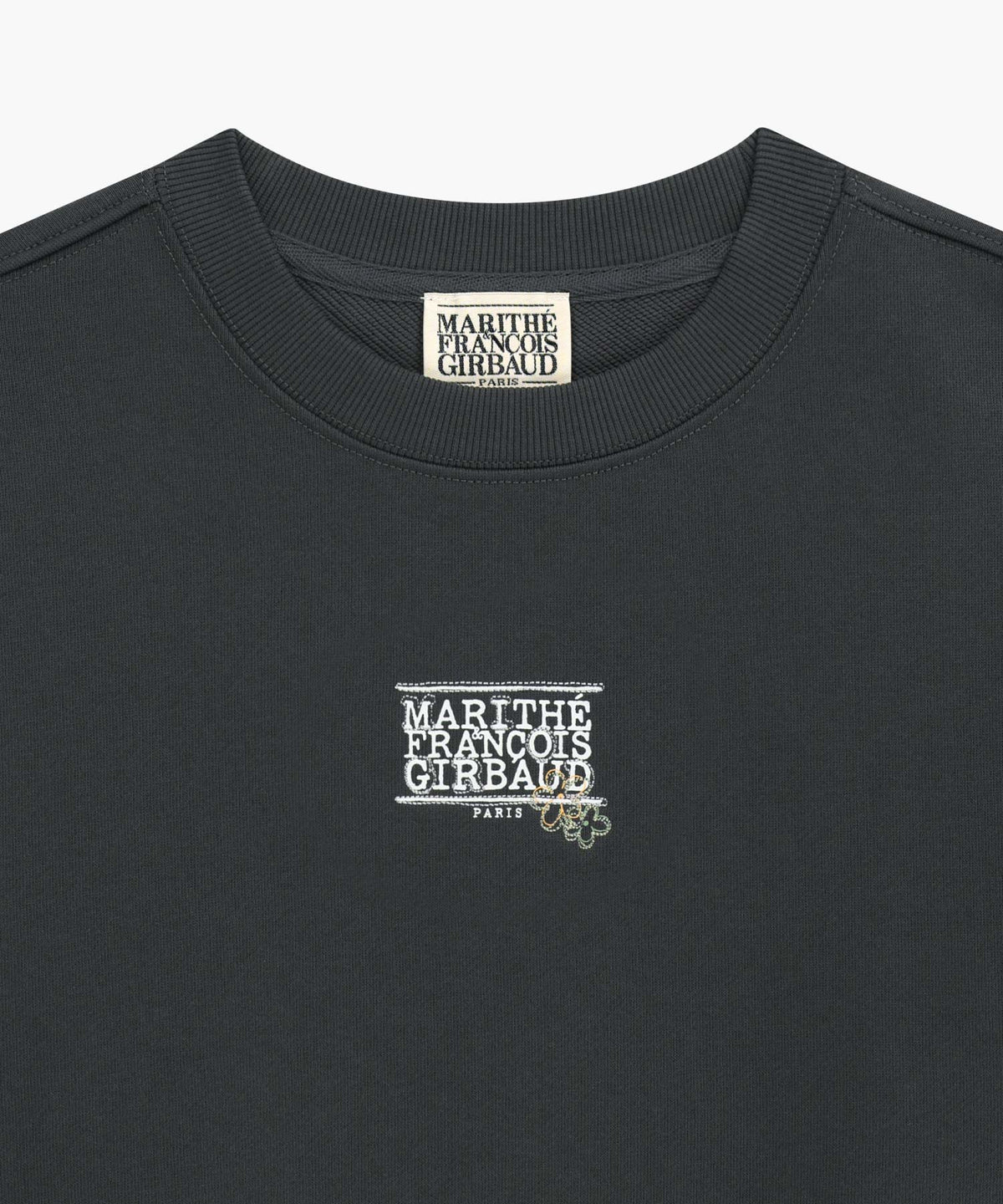 W FLOWER CLASSIC LOGO CROP SWEATSHIRT charcoal