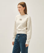 W FLOWER CLASSIC LOGO CROP SWEATSHIRT oatmeal