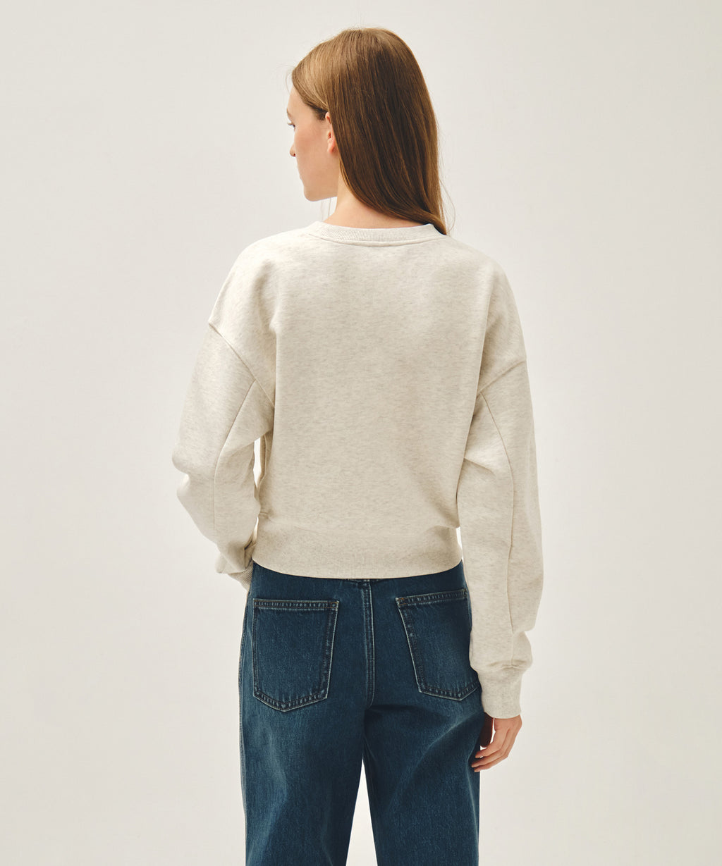 W FLOWER CLASSIC LOGO CROP SWEATSHIRT oatmeal