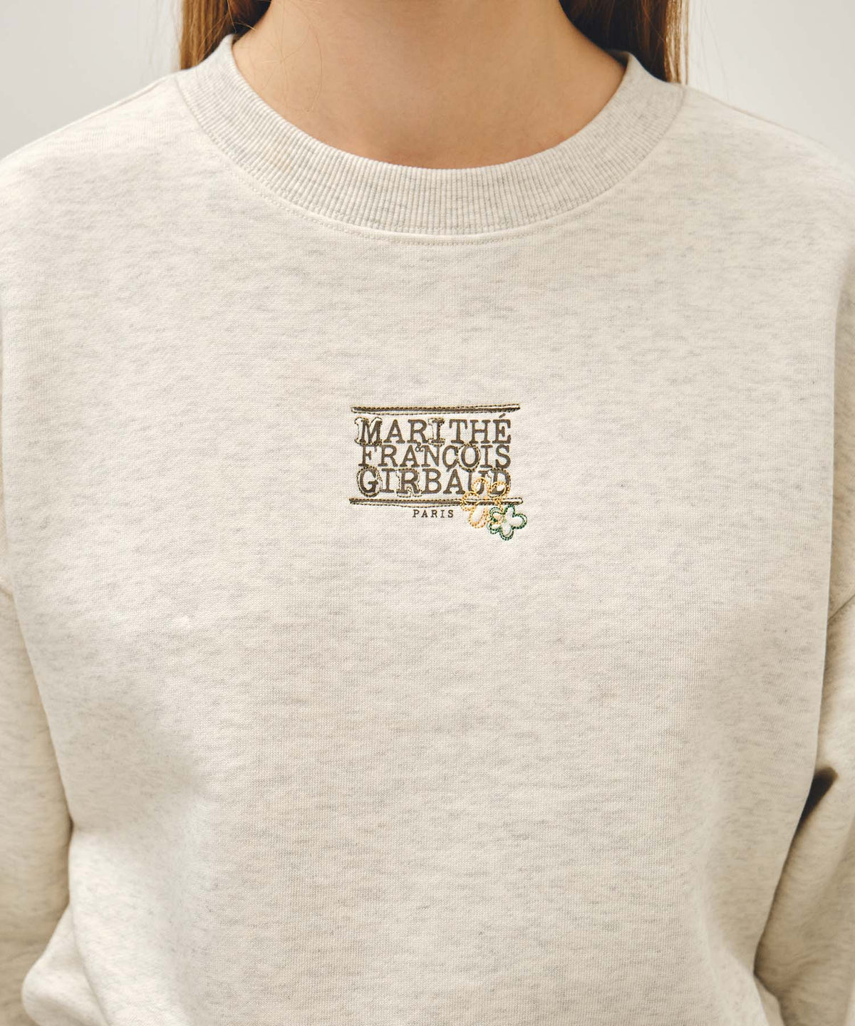 W FLOWER CLASSIC LOGO CROP SWEATSHIRT oatmeal