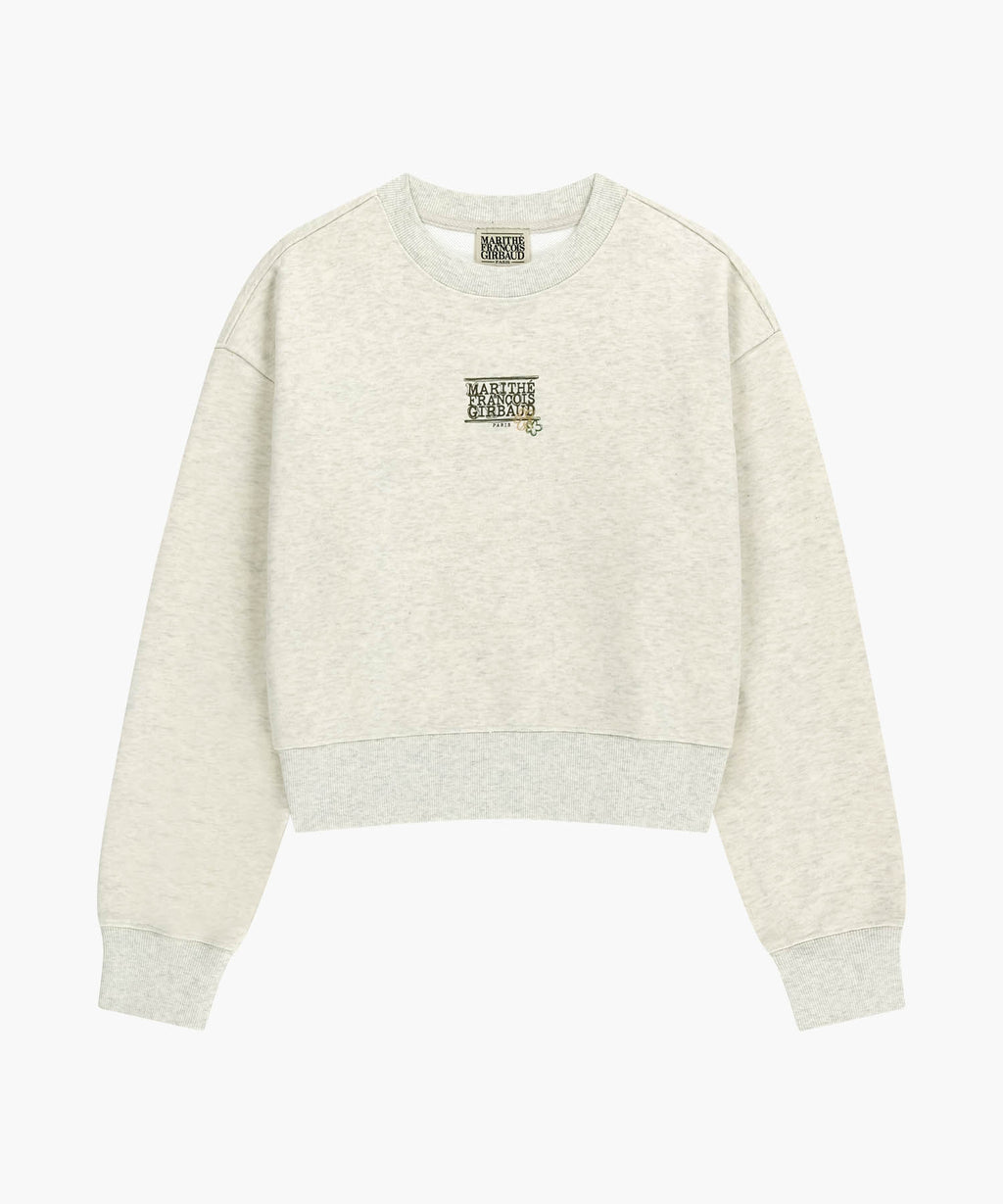 W FLOWER CLASSIC LOGO CROP SWEATSHIRT oatmeal