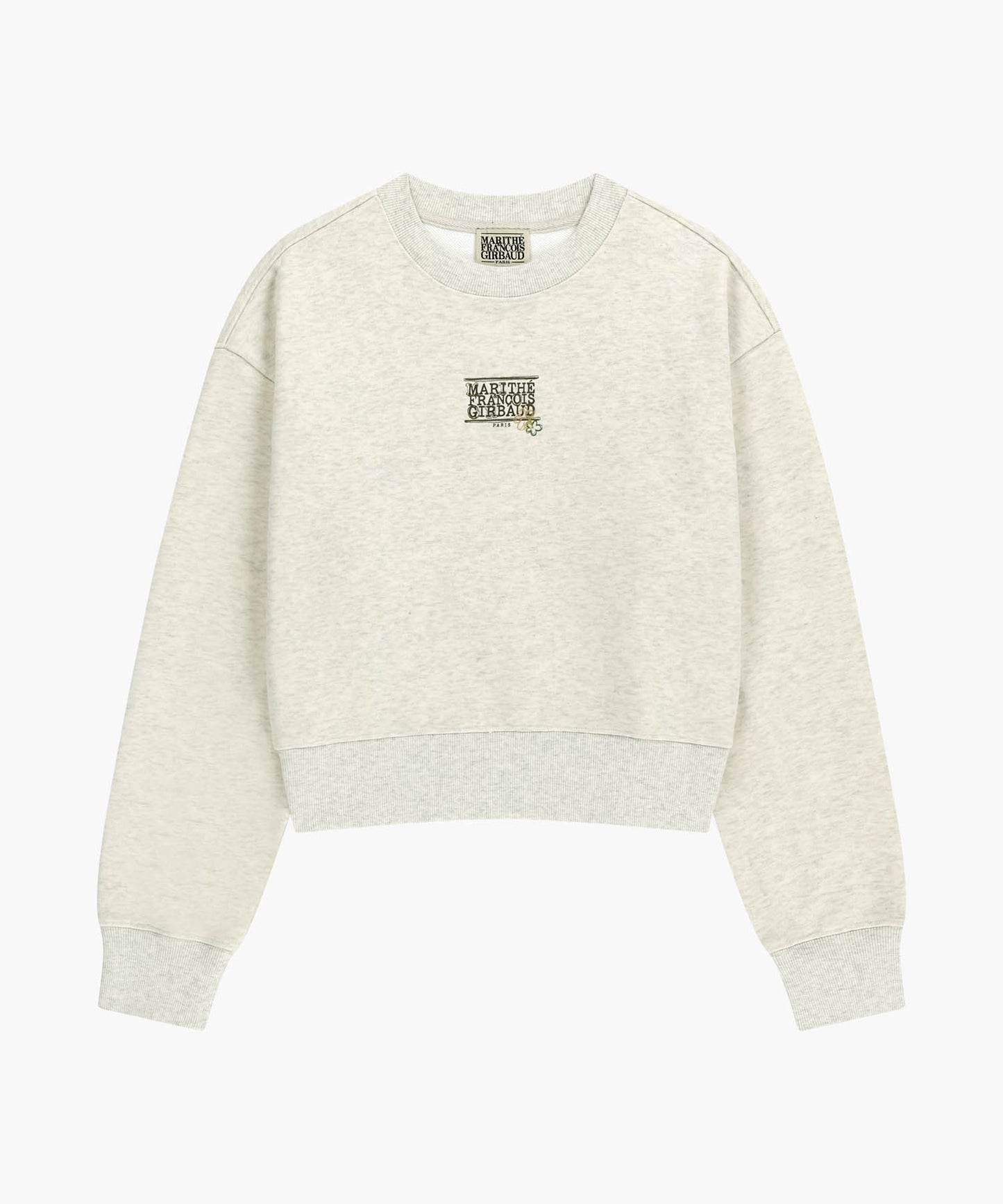 W FLOWER CLASSIC LOGO CROP SWEATSHIRT oatmeal