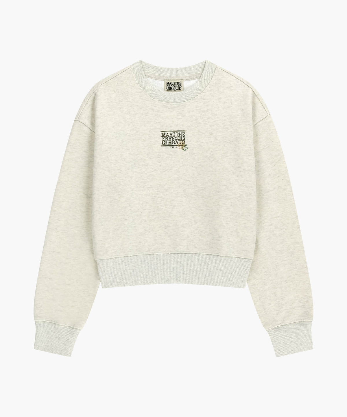 W FLOWER CLASSIC LOGO CROP SWEATSHIRT oatmeal